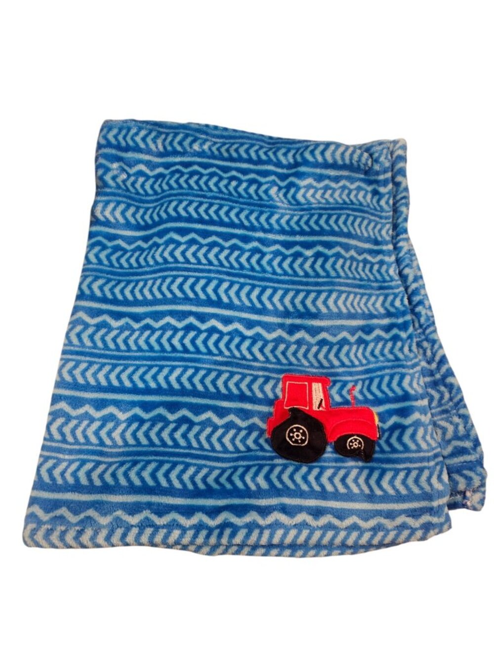 Le Bebe Favorite Red Tractor‎ Truck Blue Zigzag Stripe Baby Blanket Fleece